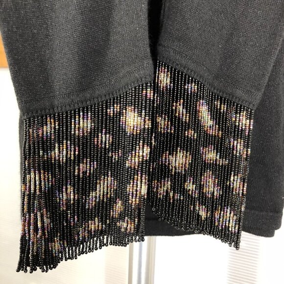 ESCADA Wool Cashmere Silk Black Scoop Neck Sweater w Beaded Cuffs EU 36 US 6 (S) - Picture 3 of 9